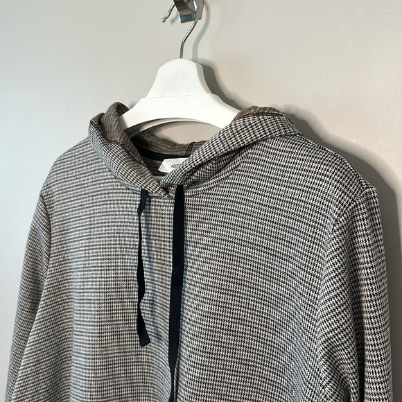 Addition Elle Black Brown Tan Micro Houndstooth Loose Fit Hoodie - Picture 2 of 10